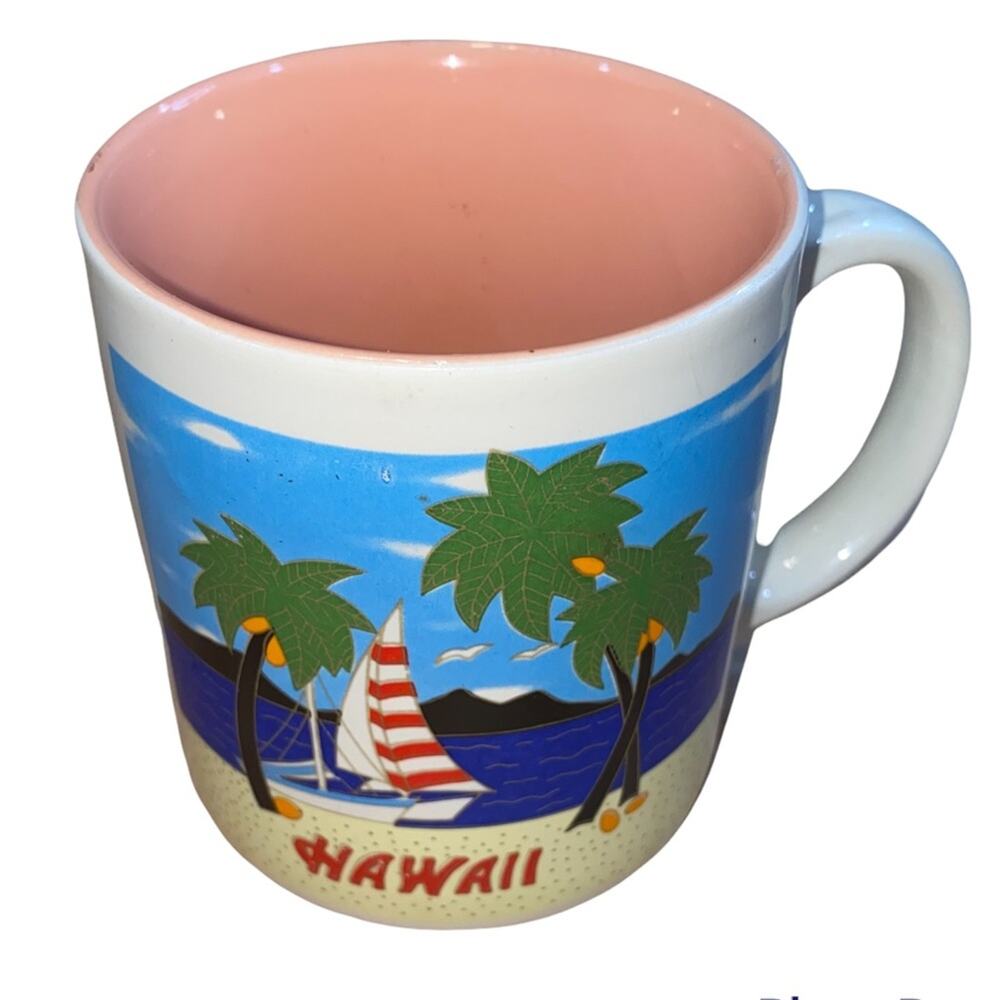 Vintage Hawaii Mug Hilo Hattie‎ Palm Tree Beach Coffee Cup Korea